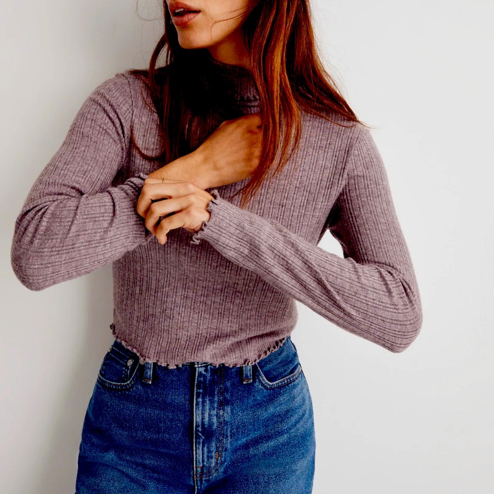 Madewell Cropped Long-Sleeve Turtleneck Tee Chocolate Raisin